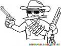 Dibujo De Sheriff Alguacil Armado Hasta Los Dientes Para Pintar Y Colorear Baquero Con Cuchillo En La Boca