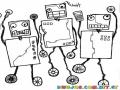 Dibujo De 3 Robots Para Pintar Y Colorear