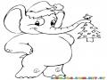 Dibujo De Elefante Navideno Con Un Arbolito De Navidad En Su Trompa
