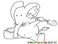 Dibujo De Elefante Con Isopo Limpiandose Las Orejas