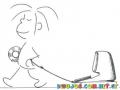 Dibujo De Nino Moderno Halando Una Computadora Con Ruedas Y Un Cd En Su Mano Para Colorear