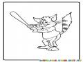 colorear gato pelotero con bate de beisbol