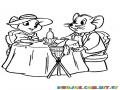 Dibujo De Los Ratones Rescatadores Cenando En Un Restaurante Para Pintar Y Colorear