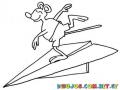Dibujo De Raton Volando En Avioncito De Papel Para Pintar Y Colorear