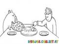 Dibujo De Hombre Comiendo Pizza Con Un Cerdo Para Colorear Marrano Hartando En La Mesapizza