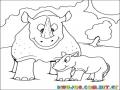 Dibujo De Papa Rinoceronte Con Su Hijo El Rinocerontito Para Pintar Y Colorear