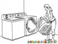 Dibujo De Mujer Lavando Ropa En Maquina De Lavar Ropa Para Pintar Y Colorear