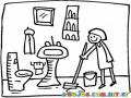 Dibujo De Domestica Limpiando Un Bano Para Pintar Y Colorear