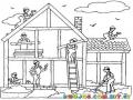 Dibujo De Albaniles Construyendo Una Casa Para Pintar Y Colorear Trabajadores De La Construccion Levantando Una Casita