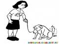 Dibujo De Mujer Con Un Perro Haciendo Popo Para Pintar Y Colorear