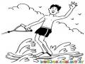 Dibujo De Esqui Acuatico Para Pintar Y Colorear Hombre Esquiando En El Agua Halado Por Una Lancha