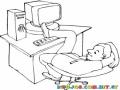 Dibujo De Hombre Holgazan Descansando En Su Trabajo Con El Pie Sobre El Teclado De Una Computadora Para Pintar Y Colorear