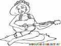 Dibujo De Mujer Con Guitarra Para Pintar Y Colorear