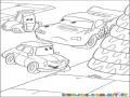 Dibujo De Los Carros De Cars Frente A Un Arbolito De Navidad Formado Por Llantas Para Pintar Y Colorear