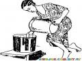 Dibujo De Mujer Acarreando Agua Del Pozo Para Pintar Y Colorear
