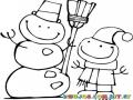 Hombre De Nieve Y Nino De Nieve Para Pintar Y Colorear A Snowman Con Su Hijo