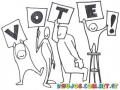 Dibujo De 4 Personas Incitando A Votar Para Pintar Y Colorear VOTE