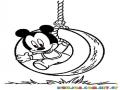 Dibujo De Mickey Mouse Bebe Jugando En Un Columpio De Llanta Para Pintar Y Colorear Columpio De Neumatico