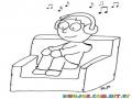 Dibujo De Nino Escuchando Musica Con Audifonos En El Sofa Para Pintar Y Colorea Chico Con Audifonosr