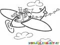 Dibujo De Una Pareja De Recien Casados Volando En Avioneta Para Pintar Y Colorear