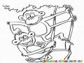 Primates Contentos Dibujo De 2 Monos Colgango De Lianas Para Pintar Y Colorear Micos Haciendose Carinito