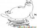 Dibujo De Gato Gordo Despues De Haber Comido Dos Pescados Para Pintar Y Colorear