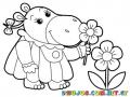 Dibujo De Hipopotama Con Flores Para Pintar Y Colorear Hipopotamita Con Vestidito