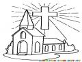 Dibujo De Iglesia Con El Resplandor De Una Cruz En El Cielo Para Pintar Y Colorear Iglesia Angosta