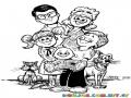 Dibujo De Familia Con 3 Hijos Y 2 Mascotas Para Pintar Papa Mama Hermana Hermano Y Hermanito Con Gato Y Perro