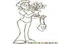 Dibujo De Mujer Con Ramo De Flores Para Pintar Y Colorear