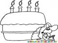 Dibujo De Raton Comiendo Pastel De Cumpleanos Con 4 Velitas Para Pintar Y Colorear
