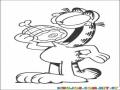 Dibujo De Garfield Con Una Pierna De Pavo Para Pintar Y Colorear