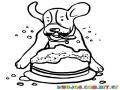 Dibujo De Perro Comiendose Un Pastel Dibujo Para Pintar Y Colorear A Un Chucho Hartandose Un Rico Pastel Con Su Gran Hocico