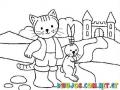 Gatoconbotas Y Conejo Dibujo Para Pintar Y Colorear Al Gato Con Botas Con Un Conejito Camino Al Castillo