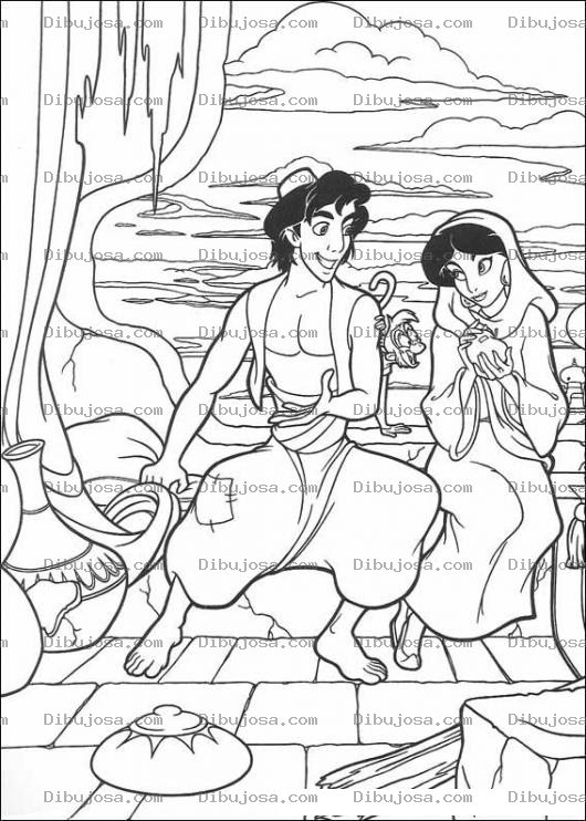 Dibujo para colorear Colorear A Aladino Con Jasmin
