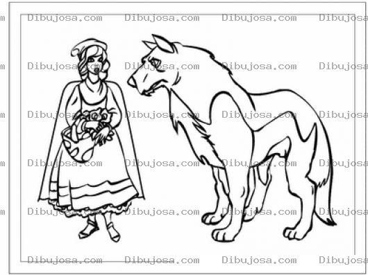 Dibujo para colorear Colorear A Caperucita Roja Con El Lobo