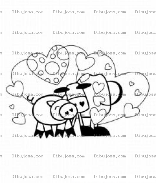Dibujo para colorear Colorear Cerdo Y Vaca Enamorados