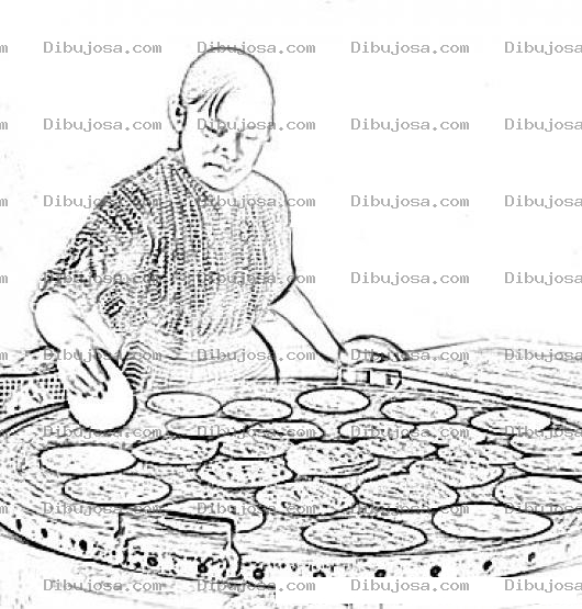 Dibujo para colorear Dibujo Para Colorear De Una Tortillera Haciendo Tortillas De Maiz En Un Comal