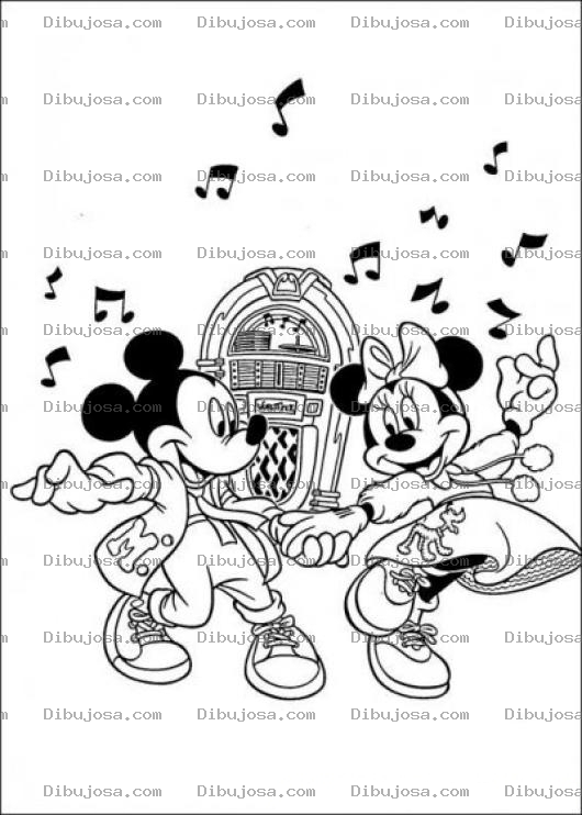 Dibujo para colorear Colorear a Mickey y Mimi bailando
