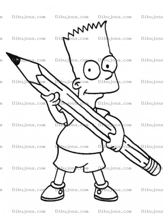 Dibujo para colorear Dibujo De Bart Simpson Con Un Lapiz Gigante Para Colorear