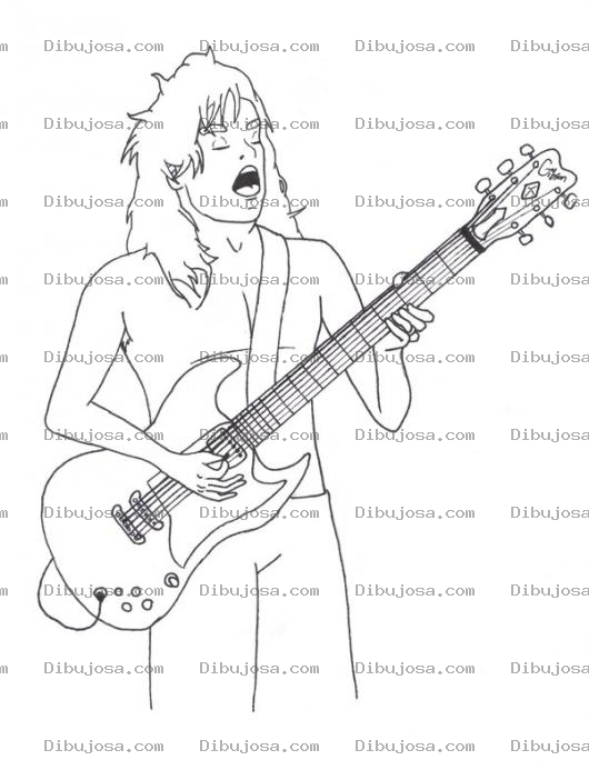 Dibujo para colorear Dibujo De Angus Young Con Su Guitarra Electrica Para Pintar Y Colorear