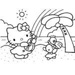 Dibujo para colorear Dibujo De Hello Kitti Con Guitarra En La Playa Para Colorear