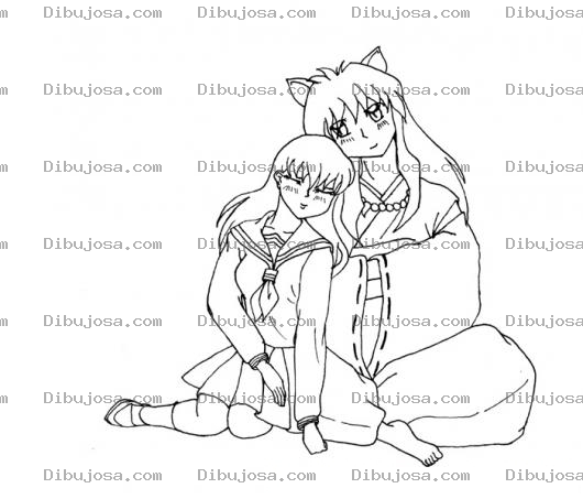 Dibujo para colorear Inuyasha Y Kagome Para Pintar Y Colorear Gratis