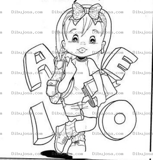 Dibujo para colorear Dibujo De Nina Con Cuatro Volcaes A E I O Para Pintar Y Colorear