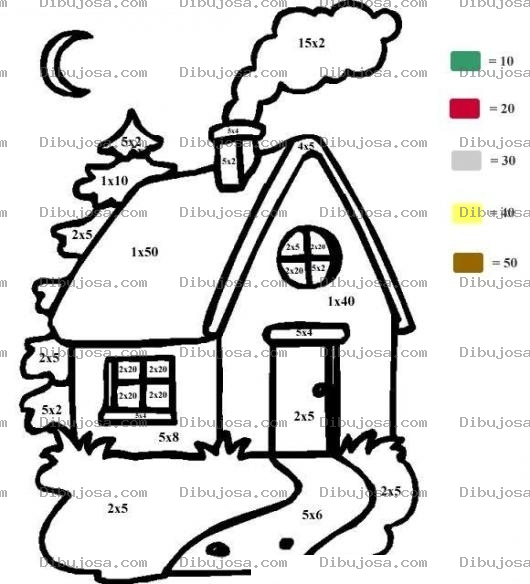 Dibujo para colorear Casita Para Colorear Por Numeros Multiplicados
