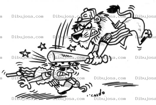 Dibujo para colorear Dibujo De Leon Golpenado A Pirata Con Un Bate Para Pintar Y Colorear