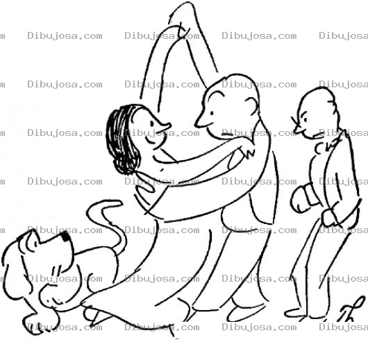 Dibujo para colorear Dibujo De Pareja Bailando En Frente D Eun Perro Y Un Hombre Celoso Para Pintar Y Colorear