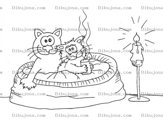 Dibujo para colorear Dibujo De Dos Gatitos En Su Camita Para Pintar Y Colorear