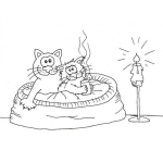 Dibujo para colorear Dibujo De Dos Gatitos En Su Camita Para Pintar Y Colorear
