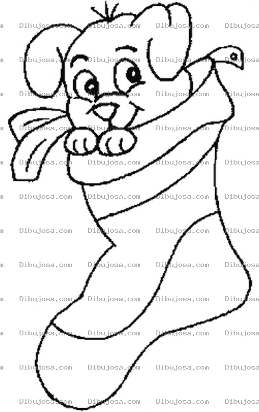 Dibujo para colorear Dibujo De Perrito Metido En Un Calcetin De Navidad Para Pintar Y Colorear
